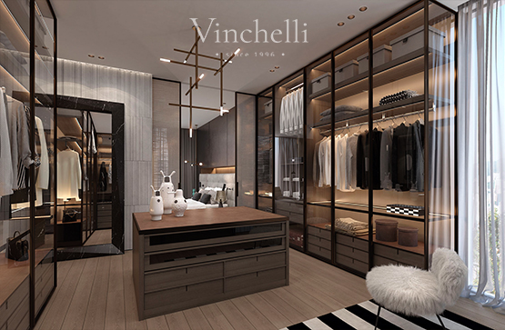 Новая коллекция современных гардеробных Vinchelli – дерево, итальянские профили и стекло