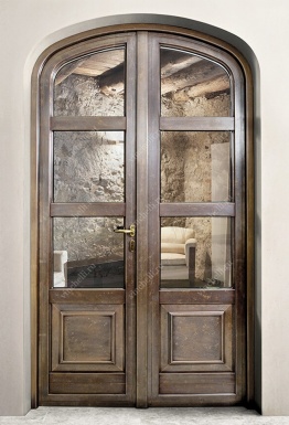 фото Входные двери из дуба Арочная входная дверь со стеклом 1-37